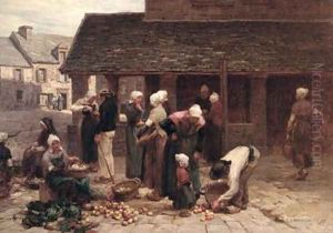 The Market Place of Ploudalmezeau Brittany 1877 The Market Place of Ploudalmezeau Brittany 1877