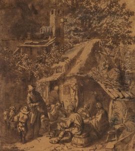 Drehleierspieler Voreiner Schenke by Cornelis Dusart