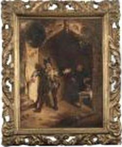 Hunter And A Priest Leaving A Tavern by Cornelis Dusart
