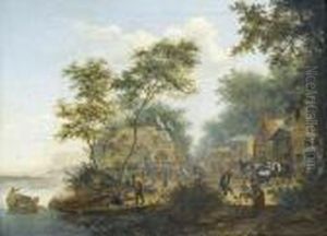 Uferpartie Mit Jahrmarkt-gesellschaft.