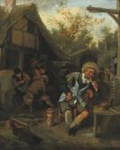 Peasants Smoking And Drinking Outside An Inn - view 1