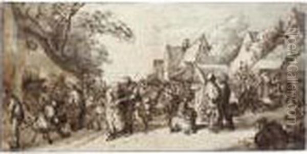 Peasants Merrymaking On A Village Street by Cornelis Dusart