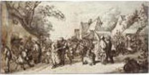 Peasants Merrymaking On A Village Street by Cornelis Dusart
