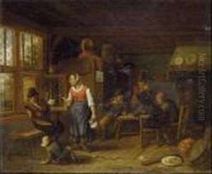 Wirtshausszene Mit Bauern Und Magd. by Cornelis Dusart