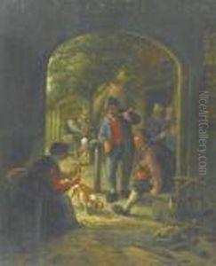 In Front Of The Inn by Cornelis Dusart