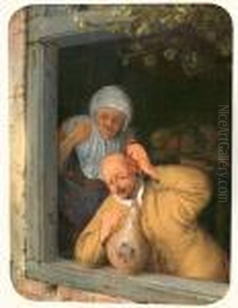 Femme Fumant La Pipe Et Homme Trinquant - view 1