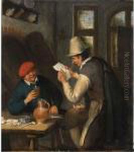 A Notary Reading A Letter To A
Peasant Seated At A Table, Drinking And Smoking In An Interior by Cornelis Dusart