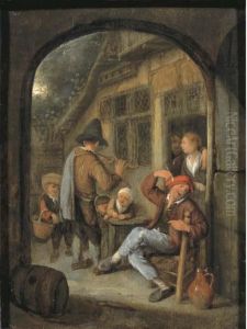Peasants By A Doorway With A Pipe Player, Through An Open Arch