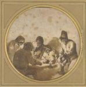 Cinq Hommes Fumant Et Buvant by Cornelis Dusart