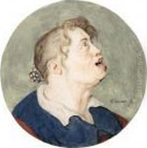 Caricature Head Of A Woman, Calling To The Right by Cornelis Dusart