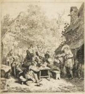 Der Geiger Vor Dem
 Wirtshaus. by Cornelis Dusart