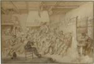 A Tavern With Peasants Drinking by Cornelis Dusart