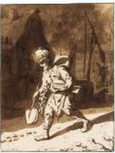 A Tinker Walking Down A Village Street by Cornelis Dusart