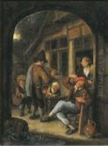 Peasants By A Doorway With A Pipe Player, Through An Openarch Peasants By A Doorway With A Pipe Player, Through An Openarch