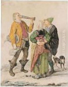A Peasant Couple With A Drinker by Cornelis Dusart