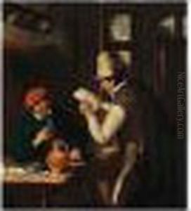 A Tavern Interior With A Man Drinking And Another Reading A Letter