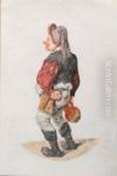 A Man In A Cap, Holding A Pipe And A Pitcher - view 1