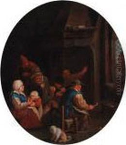 Peasants In An Interior by Cornelis Dusart