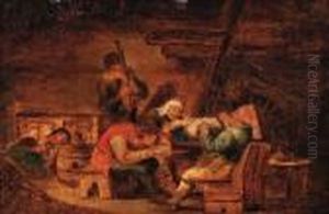 Peasants Making Music In A Cottage by Cornelis Dusart