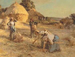 Glaneuses pres des meules by Leon Augustin Lhermitte