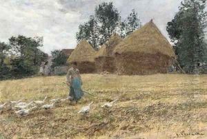 Le Troupeau d'Oies pres des Meules by Leon Augustin Lhermitte