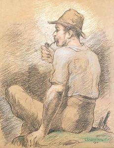 Paysan fumant un pipe by Leon Augustin Lhermitte