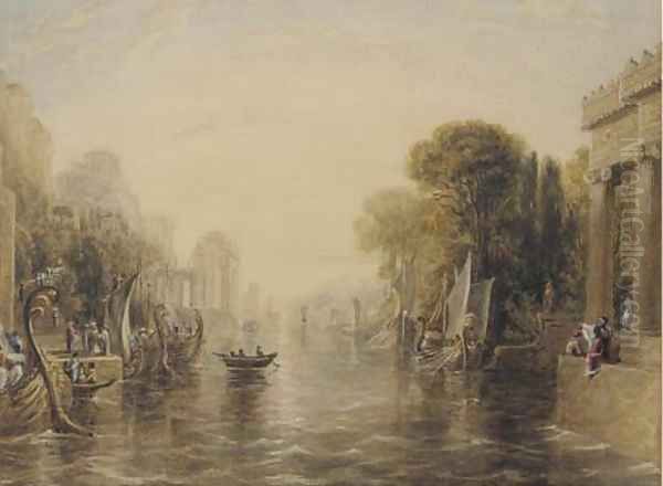 Classical figures in an arcadian landscape - view 1