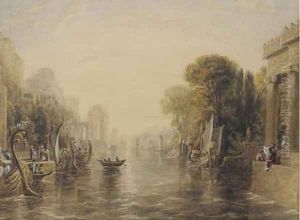 Classical figures in an arcadian landscape by William Linton