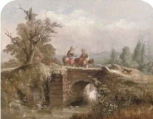 Figures crossing a bridge by William Linton