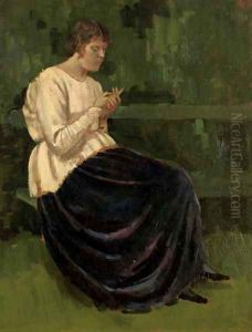 Lyndra in a white smock by Derwent Lees