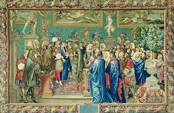 Audience Granted by Louis XIV 1638-1715 to the Count of Fuentes Royal Ambassador of Philip IV of Spain at the Louvre - view 1
