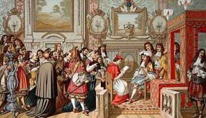 Louis XIV 1638-1715 receiving the Papal Legate at Fontainebleau by Charles Le Brun