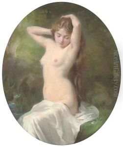 Female nude by the bathing pool by Cecille Berthe Lafosse