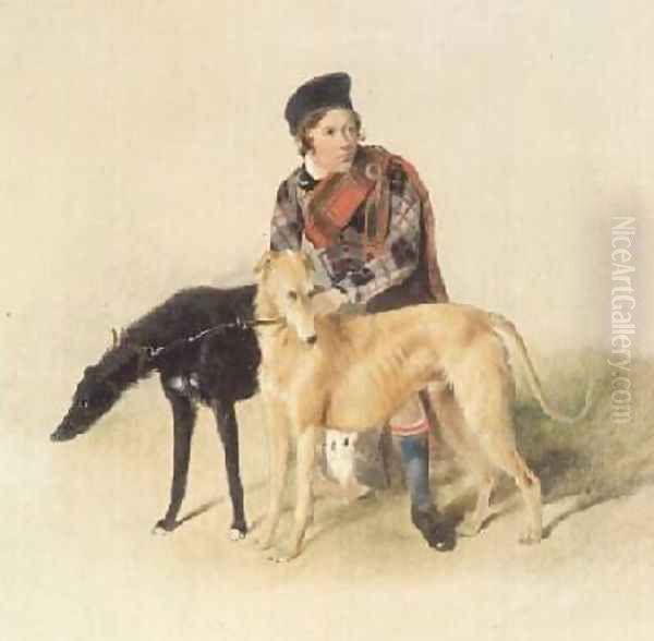 A Ghillie and two Deerhounds - view 1