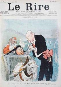 Queen Victoria 1819-1901 flirts with President Felix Faure 1841-99 while on her holiday in Nice by Charles Leandre
