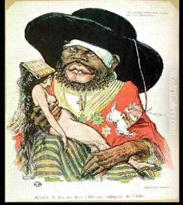Caricature of the Negus of Ethiopia Menelik II 1844-1913 by Charles Leandre