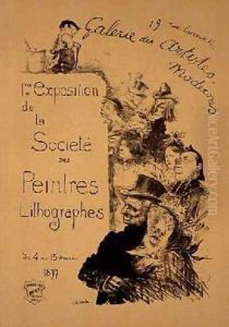 Reproduction of a poster advertising The Society of Lithography Painters Exhibition at the Gallerie des Artistes Modernes by Charles Leandre