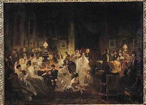 Emile Jean Horace Vernet 1789-1863 Discussing the Invention of the Daguerreotype in Monsieur Irissons Salon by Prosper Lafaye or Lafait