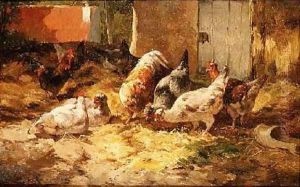 Chickens in a Barn by Cornelius van Leeputten