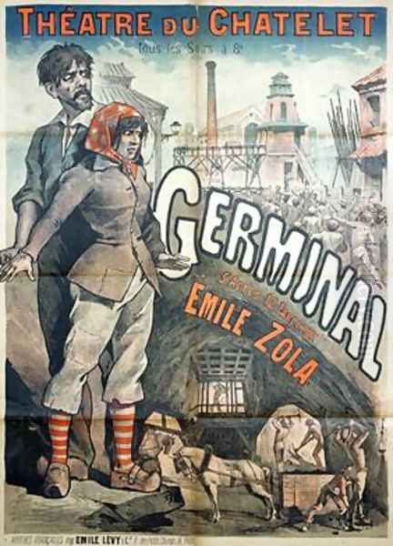 Poster advertising a performance of the play Germinal by Emile Zola 1840-1902 at the Theatre du Chatelet - view 1