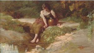 Resting at the stream by Henry Le Jeune