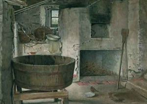 Cottage Interior with Robin 1930 by Violet Linton