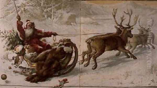 Santa Claus driving his sleigh through the snow - view 1