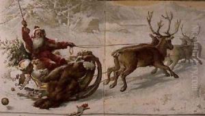 Santa Claus driving his sleigh through the snow by John Lawson
