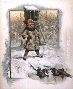 Jack Frost Little boy watching ducks on the ice by John Lawson