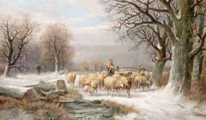 Shepherdess with her Flock in a Winter Landscape by Alexis de Leeuw