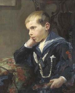 Portrait of a young boy, bust-length, in a sailor suit, holding a violin under his left arm