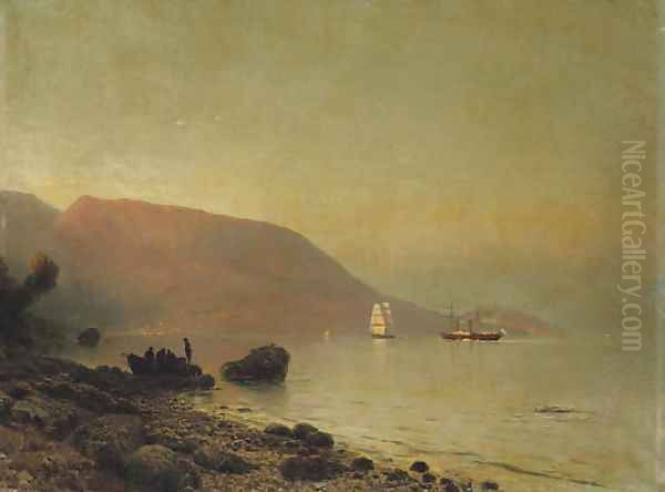 Fishermen on a rocky coastline - view 1