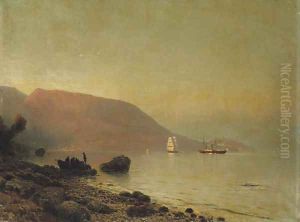 Fishermen on a rocky coastline by Lef Feliksovich Lagorio