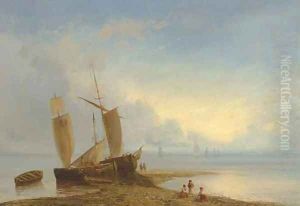 Ships moored at low Tide by Lef Feliksovich Lagorio